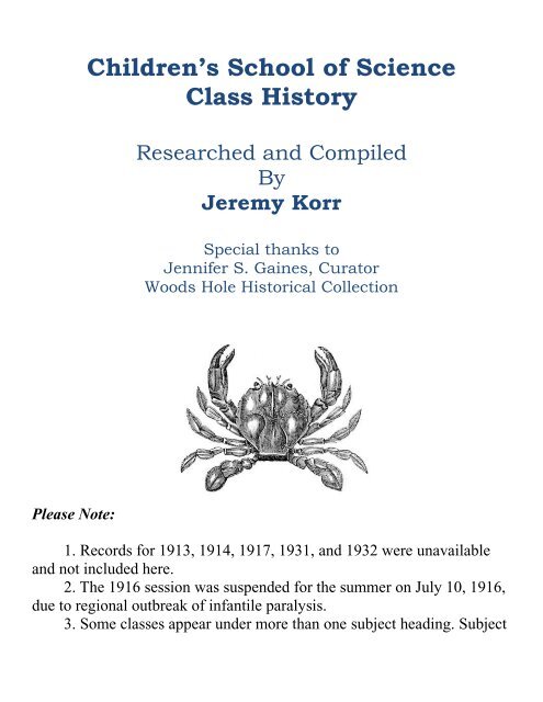 CSS Class History - Children's School of Science