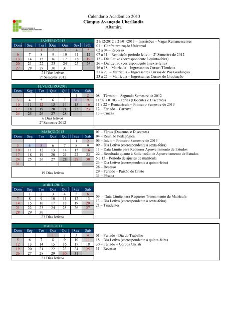 Calendário 2013 - IFTM