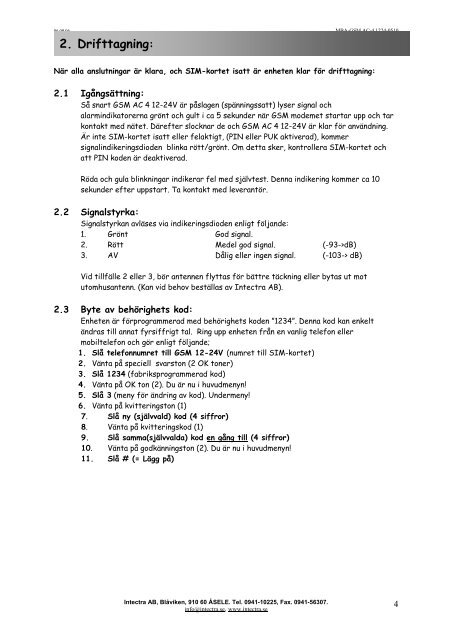 GSM AC-4 12-24V Innehåll - Välkommen till Intectra AB!