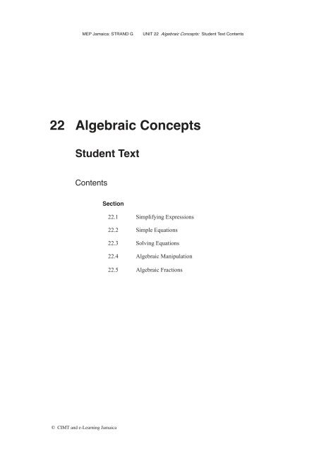 Strand G Algebra Unit 22 Algebraic Concepts