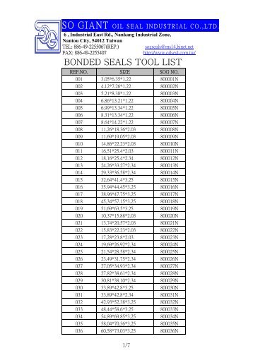 BONDED SEALS TOOL LIST