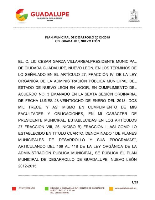 Plan Municipal de Desarrollo 2012-2015 - Municipio de Guadalupe