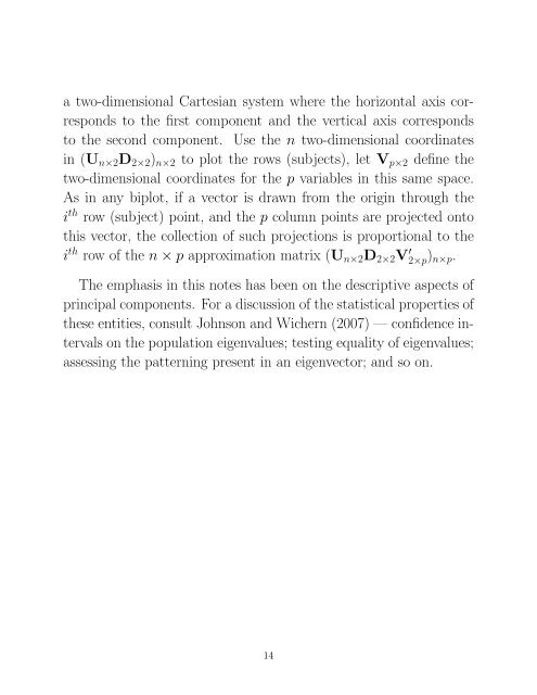 Notes on Principal Component Analysis