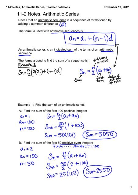11 2 Notes Arithmetic Series Teacher Notebook