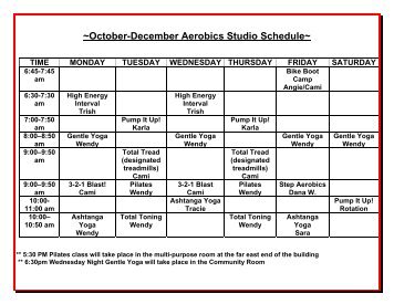 October-December Aerobics Studio Schedule~ TIME MONDAY ...