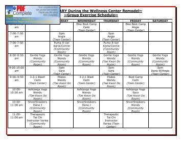 Group Exercise Schedule - Illinois Valley YMCA