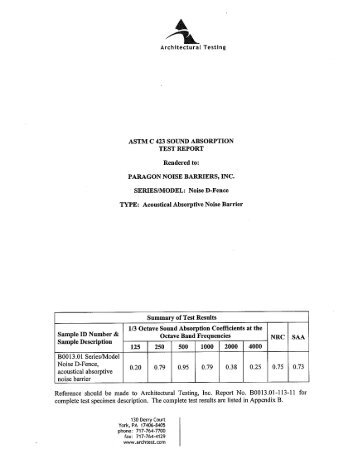 Noise D-Fence NRC Sound Test Report - ASTM C423