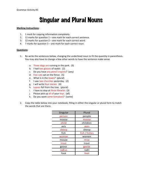 Singular And Plural Nouns