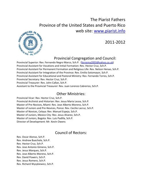 The Piarist Fathers Province of the United States and Puerto Rico ...