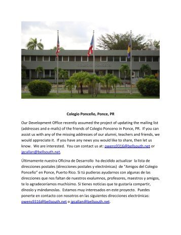 Colegio PonceÃ±o, Ponce, PR Our Development Office recently ...