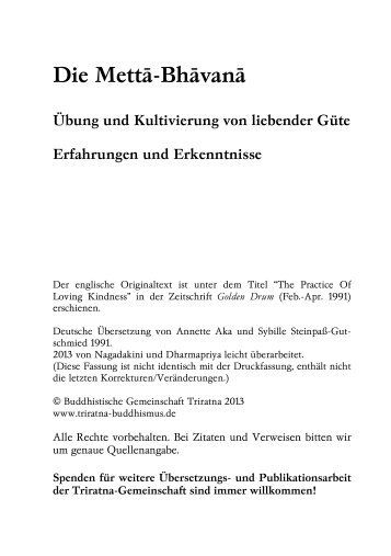 Die MettÄ-BhÄvanÄ - Ãbung und Kultivierung von liebender GÃ¼te.