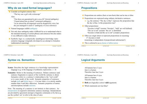 COMP9414: Artificial Intelligence Knowledge Representation ... - Sorry