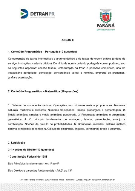 ANEXO II 1. ConteÃºdo ProgramÃ¡tico â PortuguÃªs (10 ... - Detran
