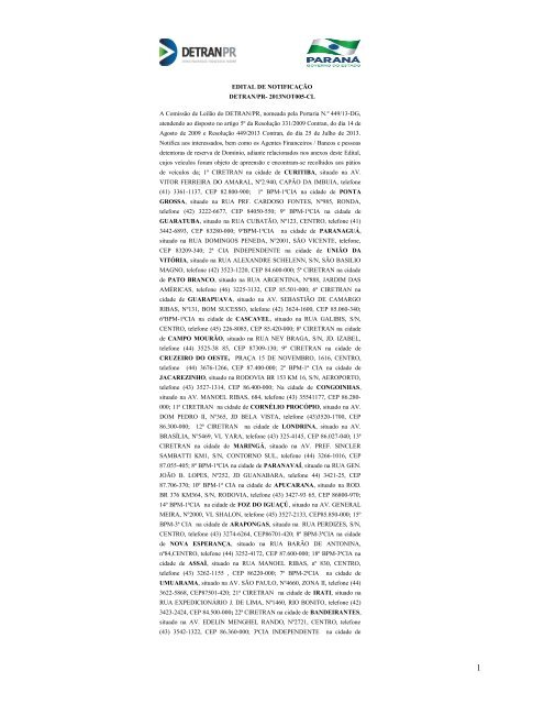Edital de NotificaÃ§Ã£o DETRAN/PR-005/2013