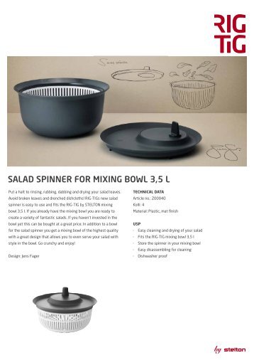 SALAD SPINNER FOR MIXING BOWL 3,5 L - RIG-TIG by Stelton
