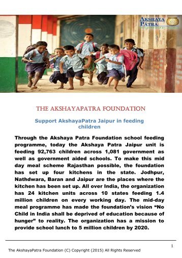 Support Akshaya Patra Jaipur in feeding children