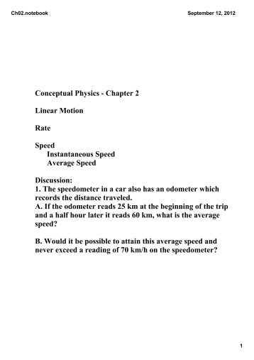 Conceptual Physics Chapter 2 Linear Motion Rate ... - Iona Physics