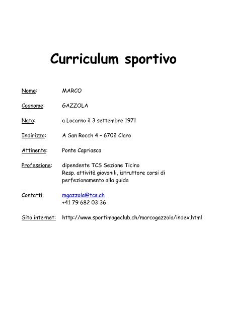 Curriculum sportivo - Il Bernina