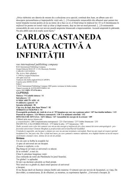 carlos castaneda latura activÄ a infinitÄÅ£ii - ideaticabluescafe