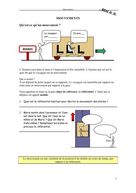 MOUVEMENTS Qu'est-ce qu'un mouvement ? - IES Drago