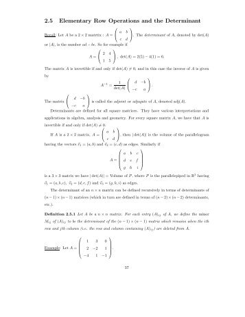 2.5 Elementary Row Operations and the Determinant