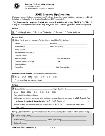 AME Licence Application - Jamaica Civil Aviation Authority