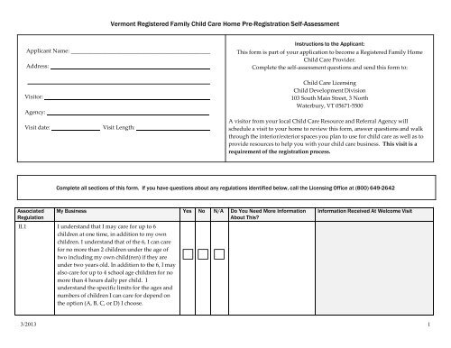 Registered Child Care Home Self-Assessment Form