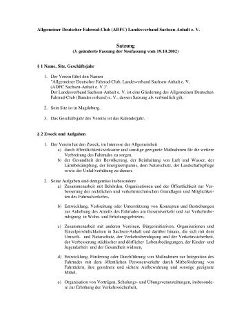 3. geÃ¤nderte Neufassung der Satzung - ADFC Sachsen-Anhalt