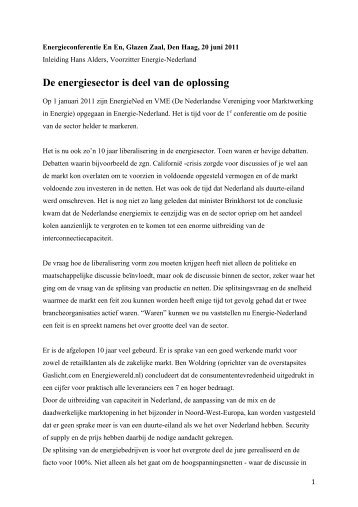 Inleiding Hans Alders 20 juni 2011 - Energie-Nederland