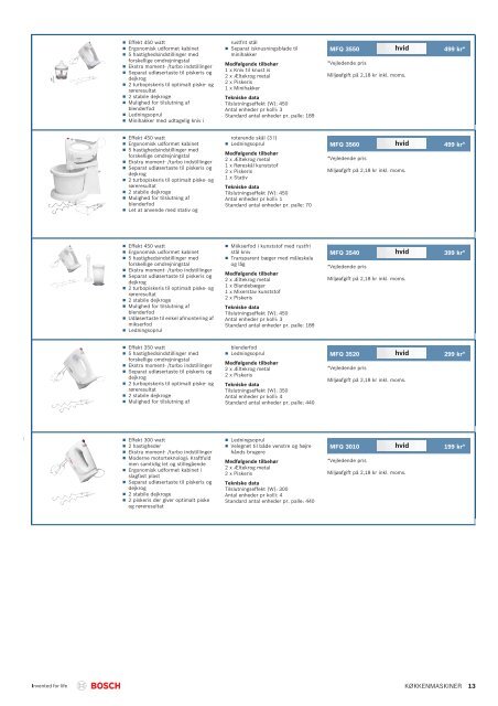 Produktoversigt Bosch smÃ¥ apparater og stÃ¸vsugere GÃ¦ldende fra ...