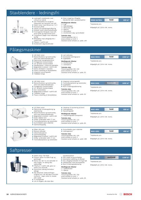 Produktoversigt Bosch smÃ¥ apparater og stÃ¸vsugere GÃ¦ldende fra ...