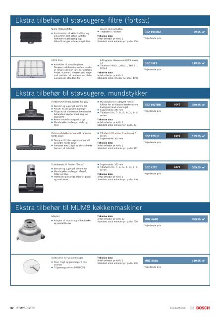 Produktoversigt Bosch smÃ¥ apparater og stÃ¸vsugere GÃ¦ldende fra ...