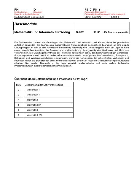 Basismodule - FB 4 Allgemein - Fachhochschule Düsseldorf