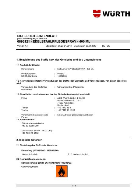 Sicherheitsdatenblatt - FarbenWelt Wimmer