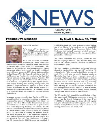 PRESIDENT'S MESSAGE By Scott E. Nodes, PE, PTOE April ... - azite