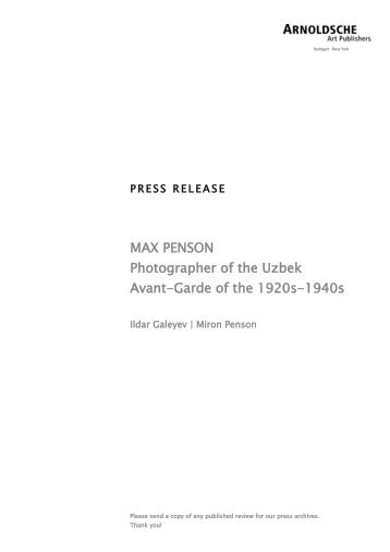 MAX PENSON Photographer of the Uzbek Avant-Garde of the 1920s ...