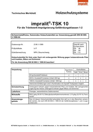 TSK 10 FÃ¼r die TrÃ¤nkwerk-ImprÃ¤gnierung GefÃ¤hrdungsklassen 1-2