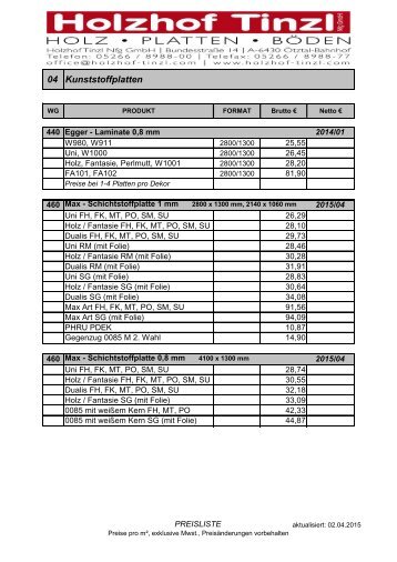 04 Kunststoffplatten - Holzhof Tinzl