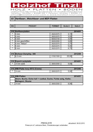 03 Hartfaser-, Weichfaser- und MDF-Platten - Holzhof Tinzl