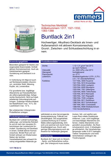 Technisches Merkblatt - FarbenWelt Wimmer