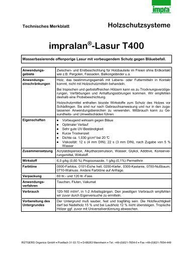 Holzschutzsysteme impralan Â® -Lasur T400