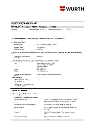 Sicherheitsdatenblatt - FarbenWelt Wimmer