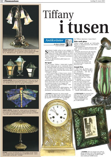 "Tiffany til Tusen", Finansavisen Lørdag 19. mars ... - Loftet Antikviteter