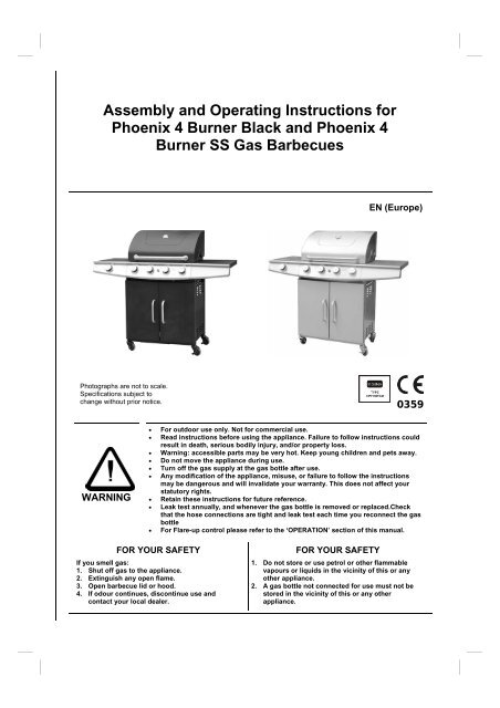 Assembly and Operating Instructions for Phoenix 4 Burner Black and ...