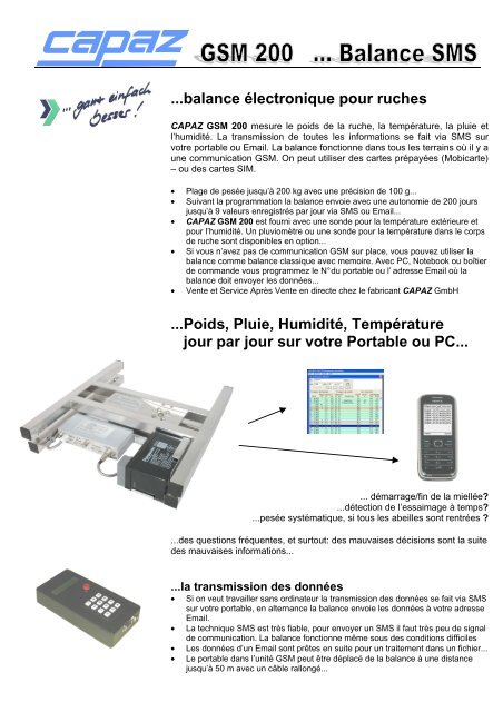 balance Ã©lectronique pour ruches ...Poids, Pluie, HumiditÃ© ... - capaz