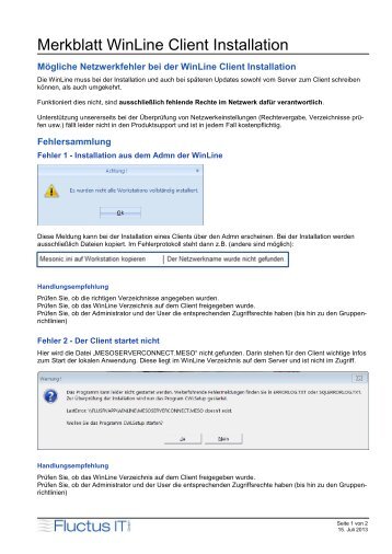 Merkblatt WinLine Client Installation - Fluctus IT GmbH