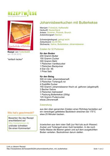 Johannisbeerkuchen mit Butterkekse - Rezeptwiese