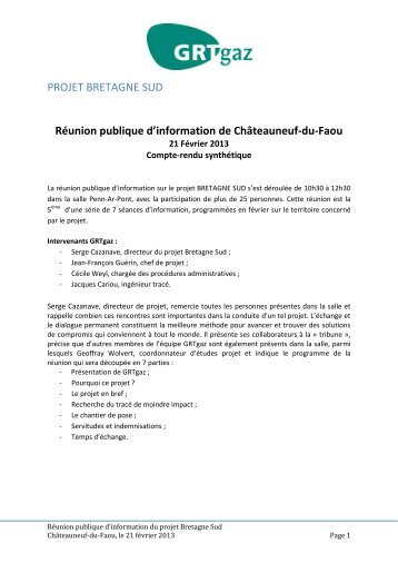 Réunion publique d'information de Châteauneuf-du-Faou - GRTgaz