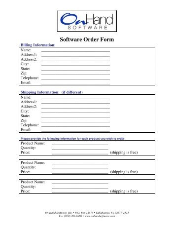 Software Order Form - On Hand Software