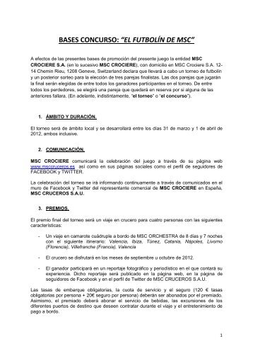 BASES PROMOCIÃN DEL CONCURSO - MSC Cruceros